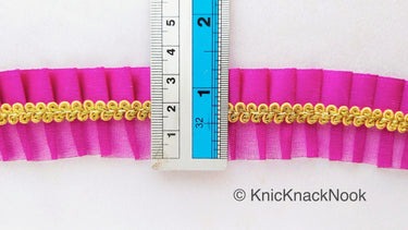 Purple Satin And Purple Net Fabric Trim With Gold Embroidery Trimming, Pleated Lace Trim, Trim